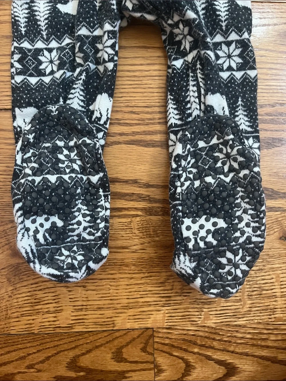 Old Navy Black and Cream Bear-Print Footed One-Piece